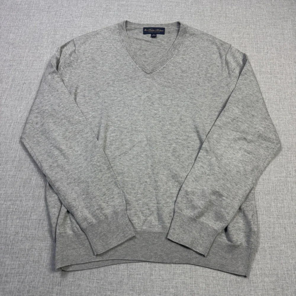 Brooks Brothers Supima Cotton V-Neck Sweater Pullover Mens M Gray Lightweight